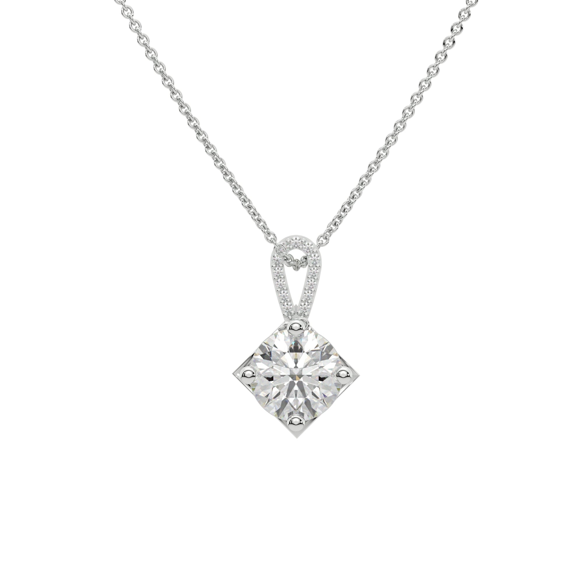 Silver Round Solitaire Stone Pendant White Gold