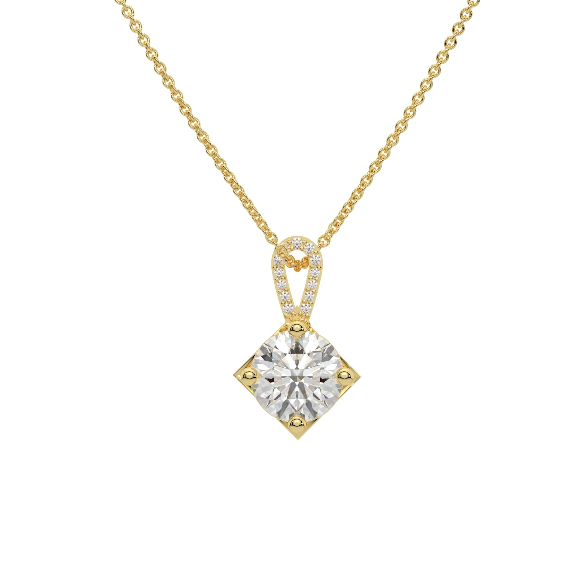 Diamond Hook Round Solitaire Stone Pendant Yellow Gold