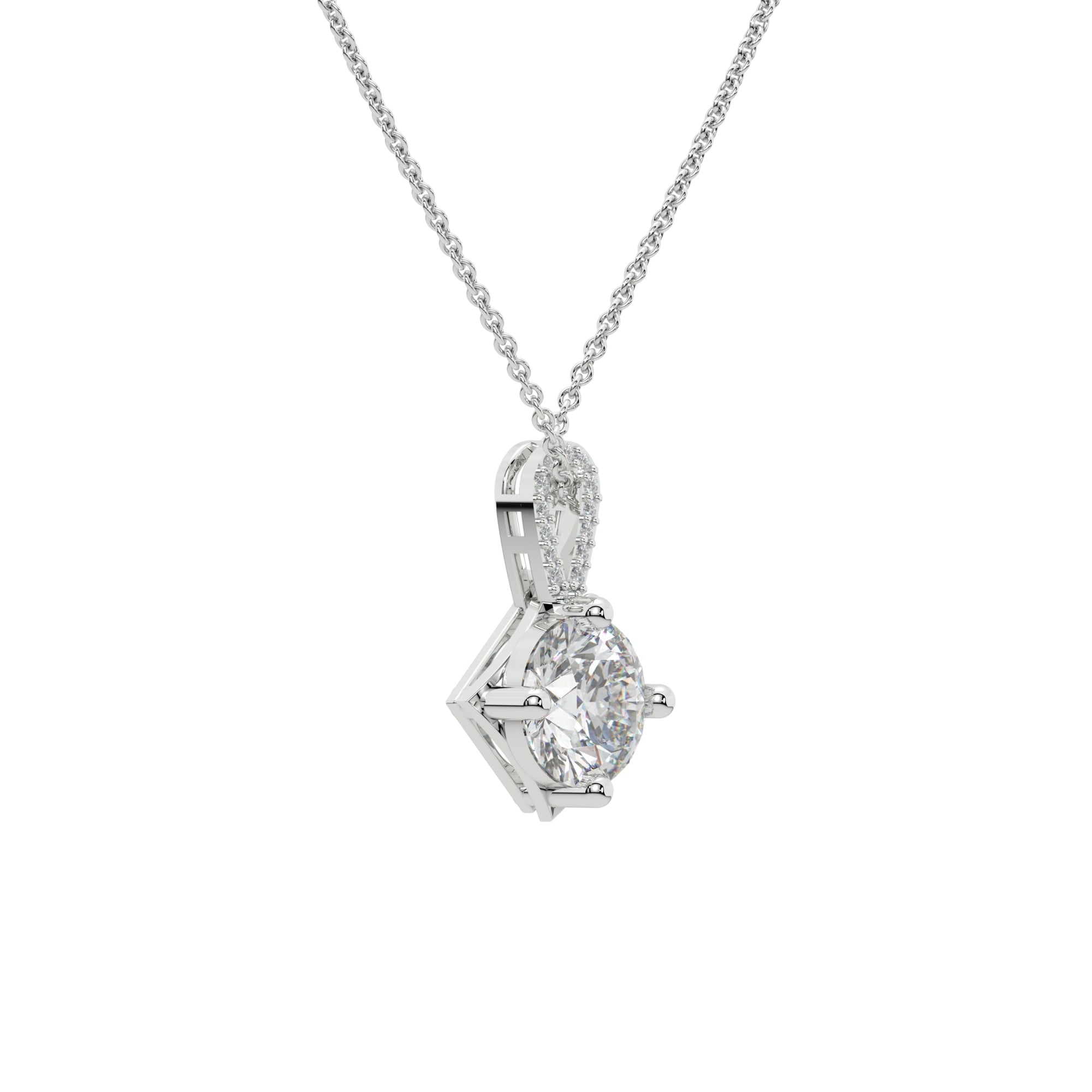 Silver Round Solitaire Stone Pendant White Gold