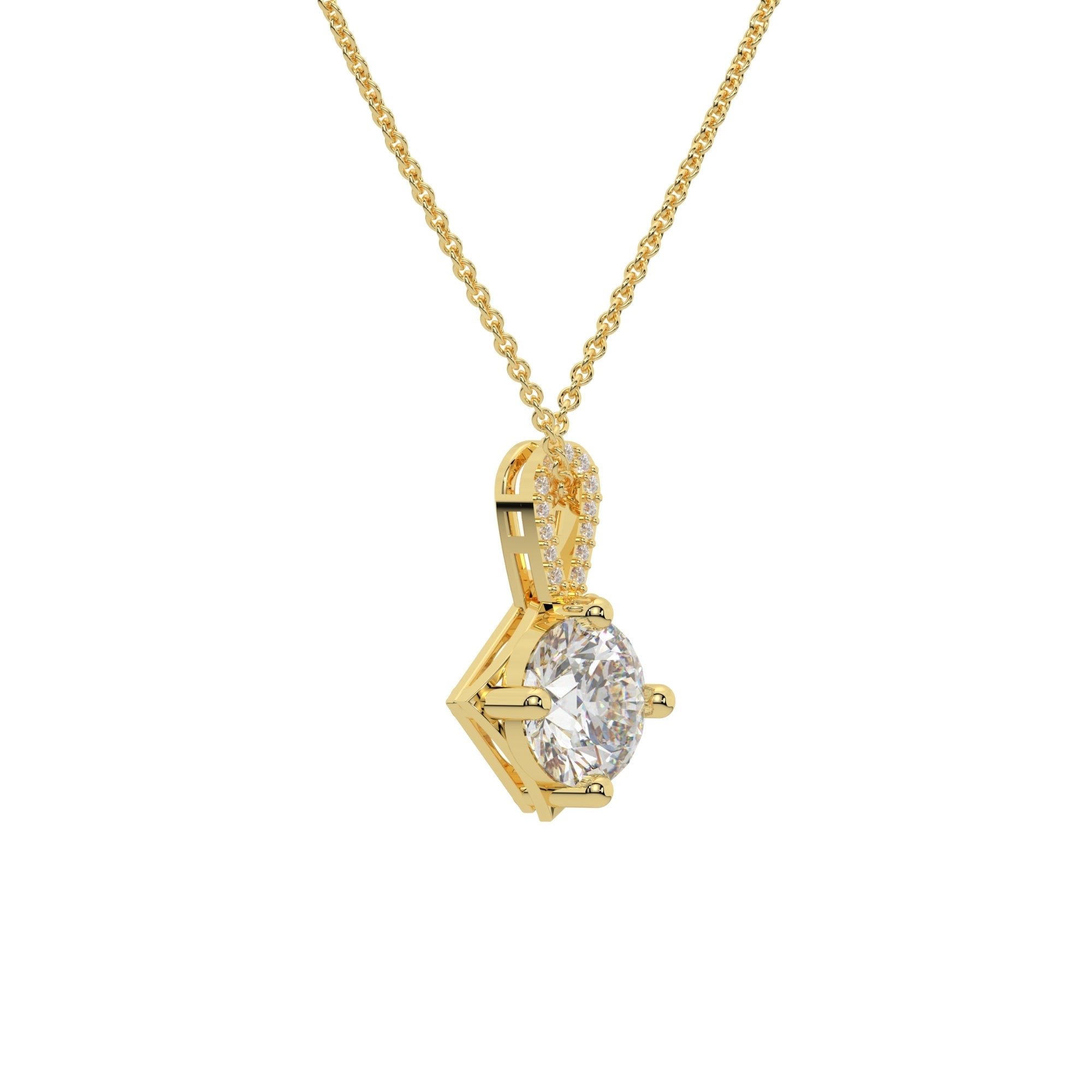 Diamond Hook Round Solitaire Stone Pendant Yellow Gold