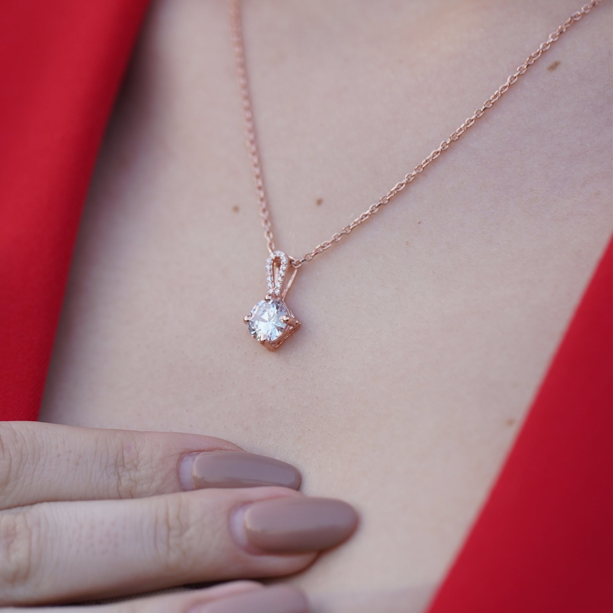 Round Solitaire Pendant Rose Gold|925 Sterling Silver