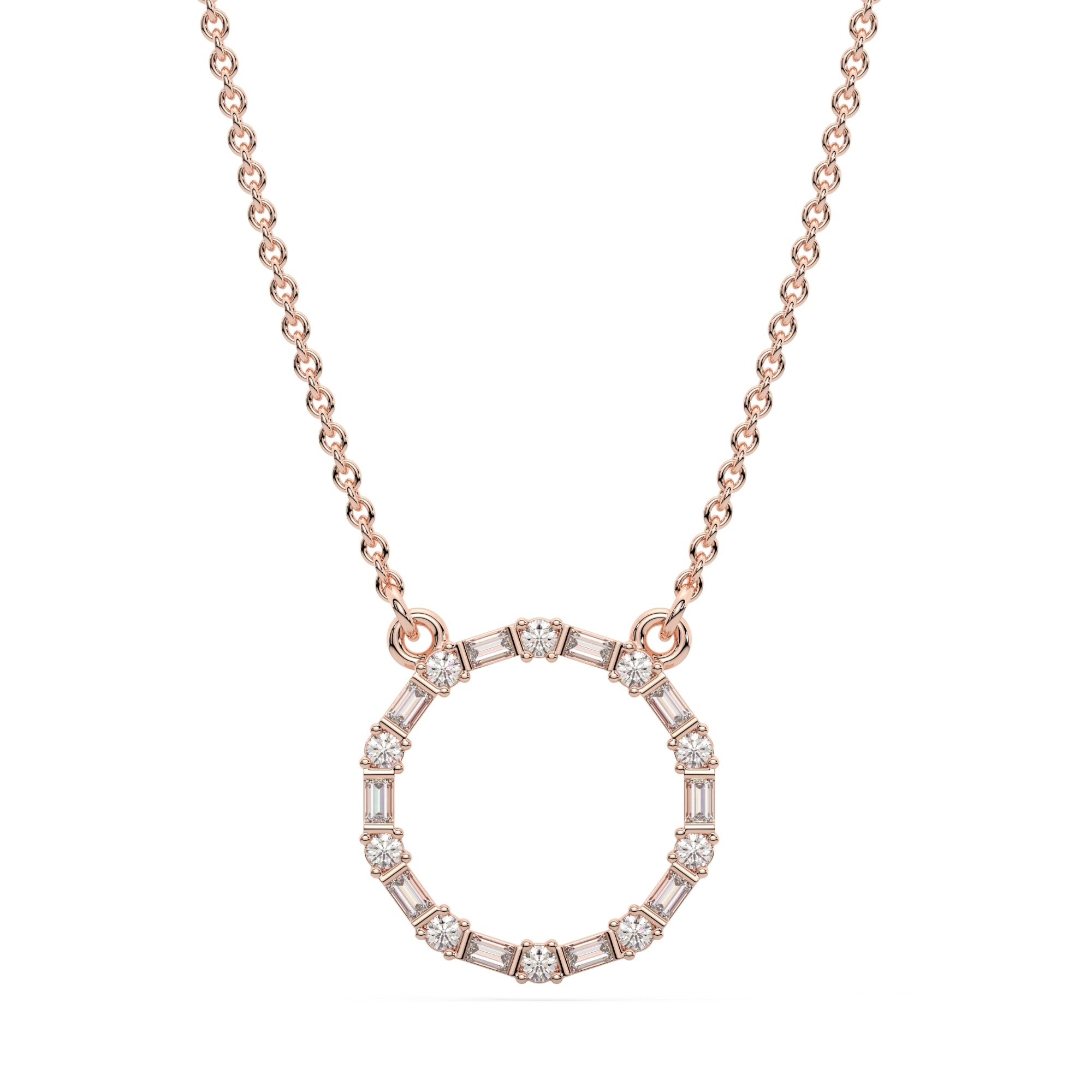 Diamond Baguette Open Circle Necklace 925 Sterling silver