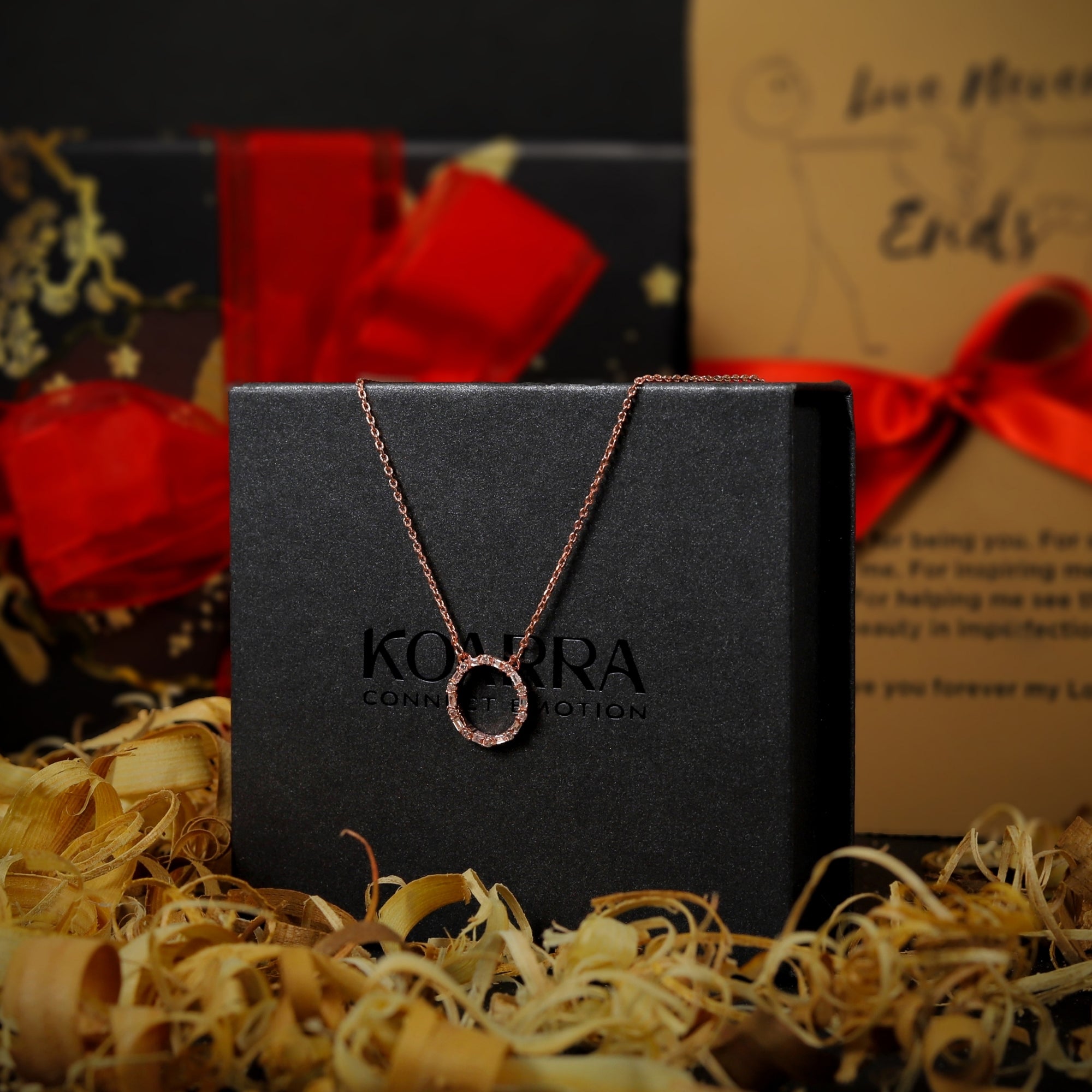 Diamond Baguette Open Circle Necklace 925 Sterling silver