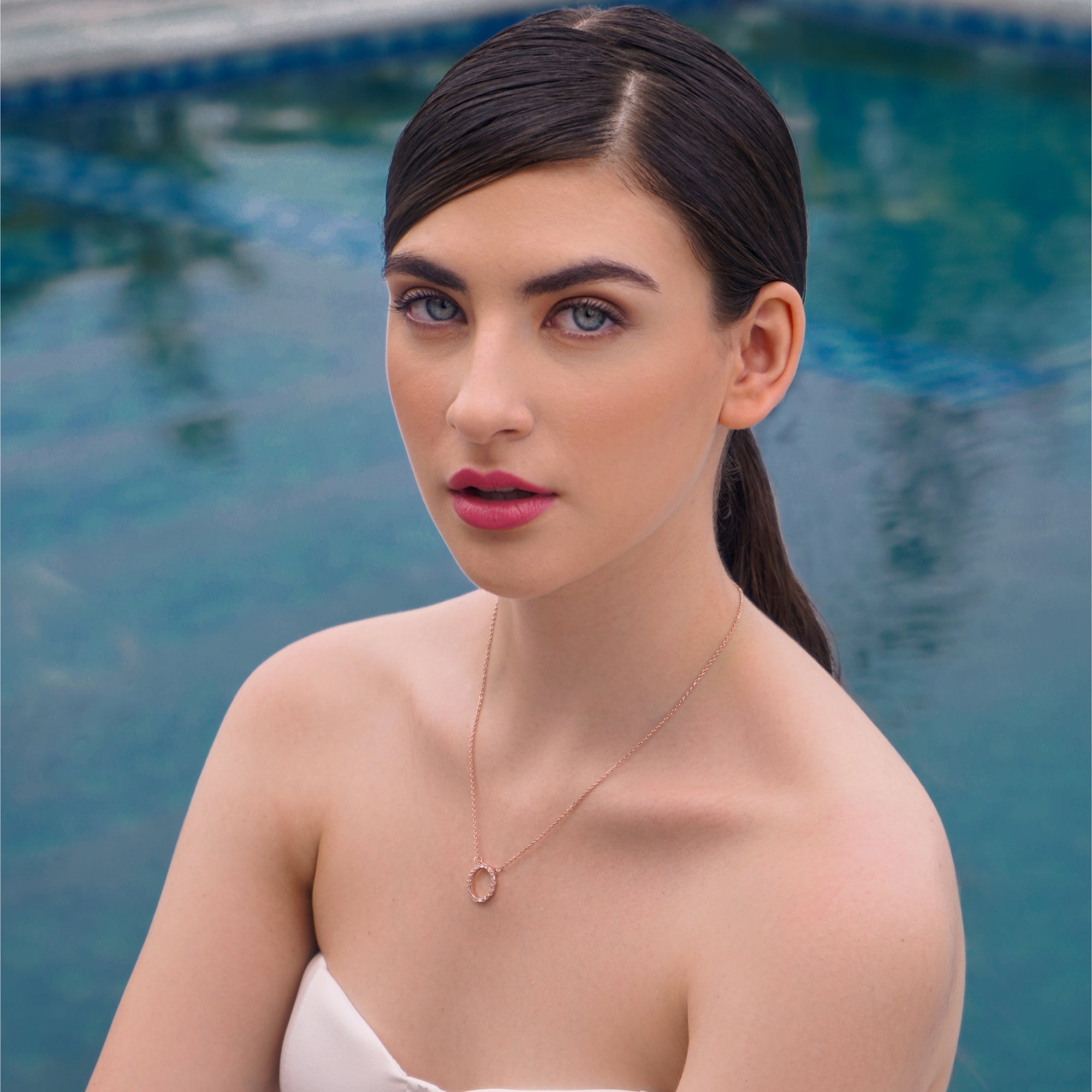 Diamond Baguette White Gold Open Circle Necklace | 925 Sterling silver