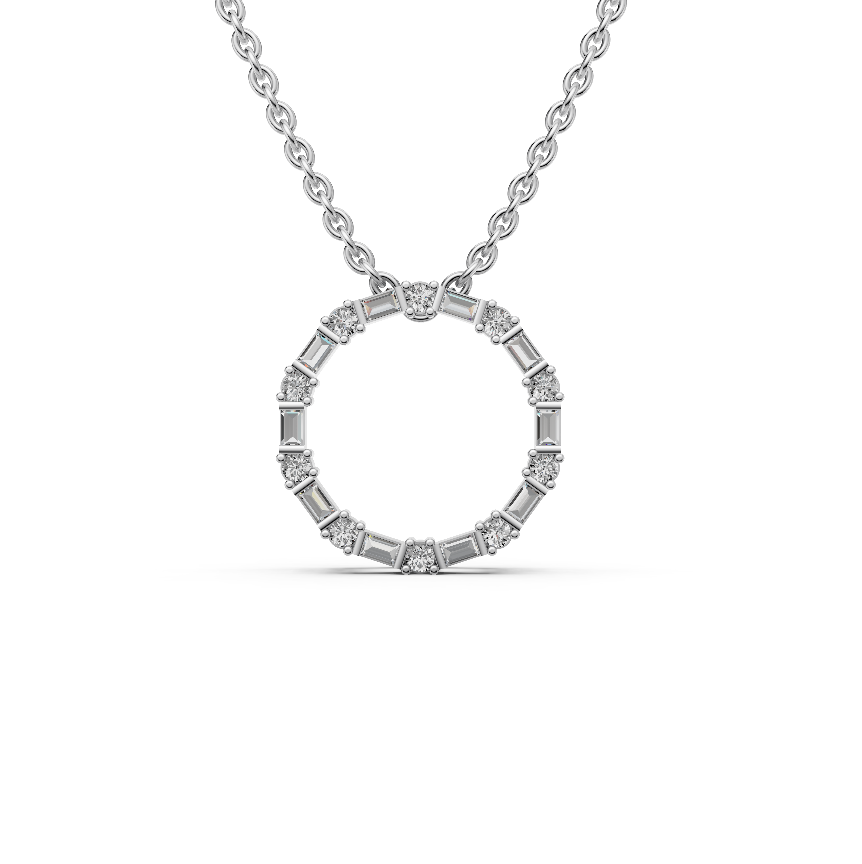 Diamond Baguette White Gold Open Circle Necklace | 925 Sterling silver