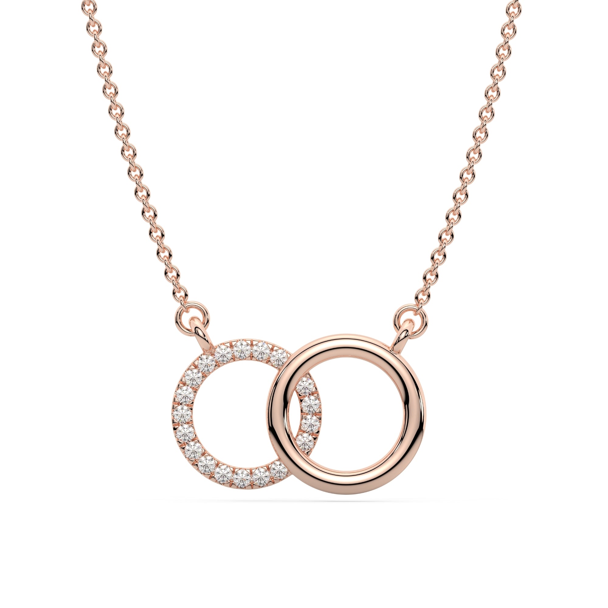 Round Interlocked Rose Gold Necklace for Women - 925 Sterling Silver Necklace