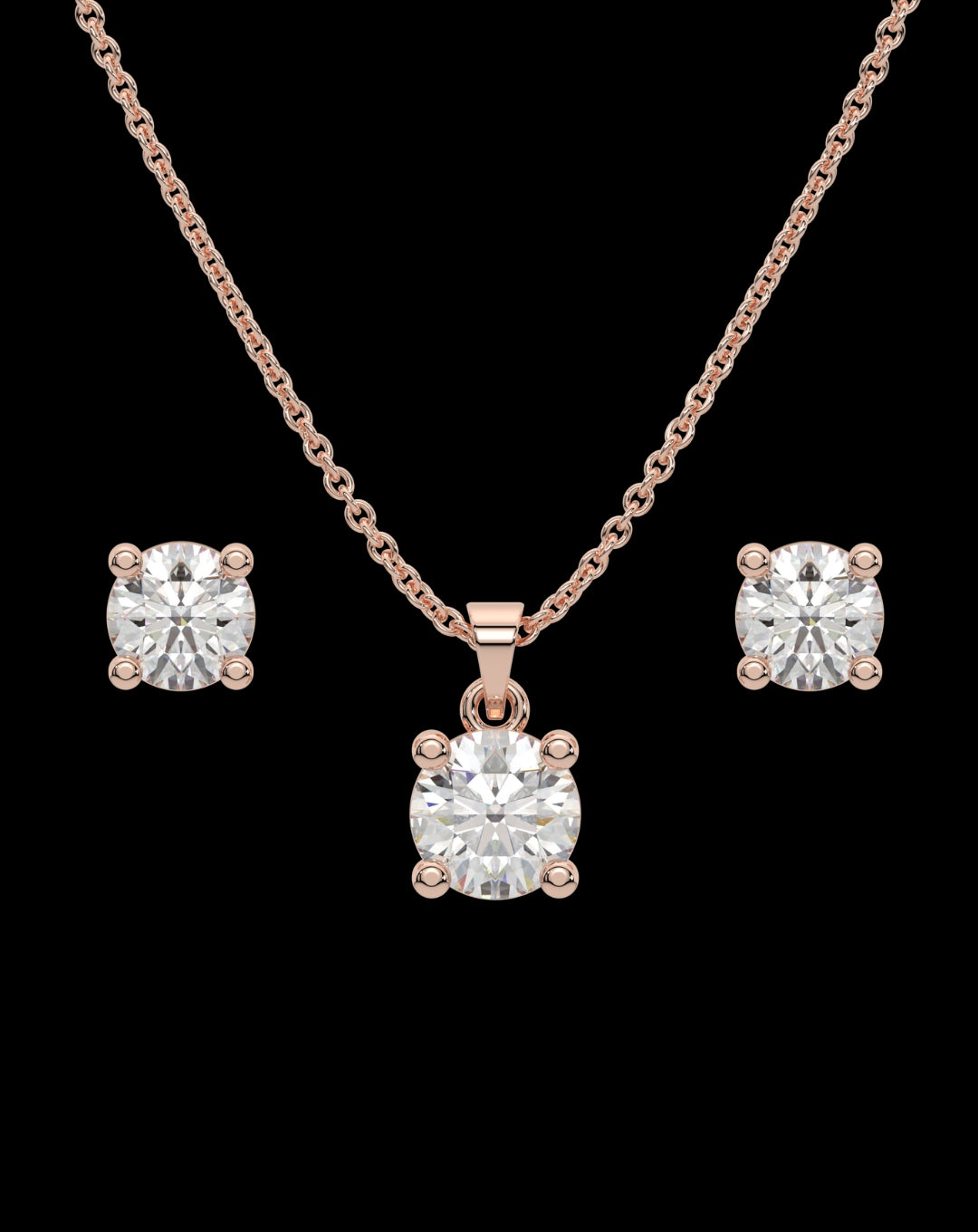 925 Silver Solitaire Rose Gold Pendant & Earring Set