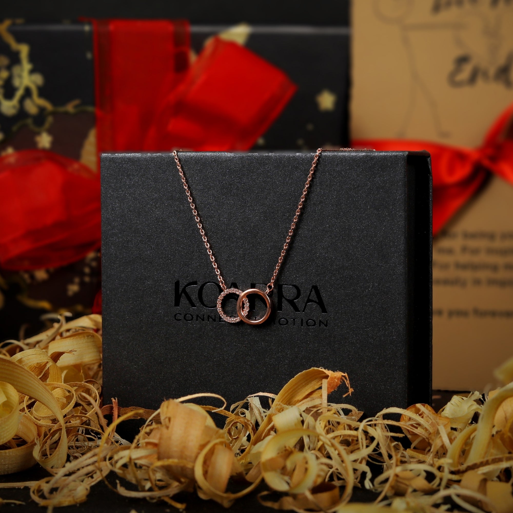 Round Interlocked Rose Gold Necklace for Women - 925 Sterling Silver Necklace
