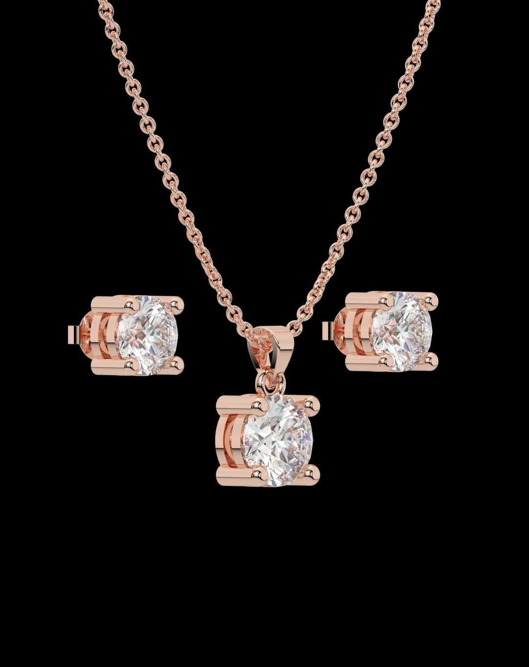 925 Silver Solitaire Rose Gold Pendant & Earring Set