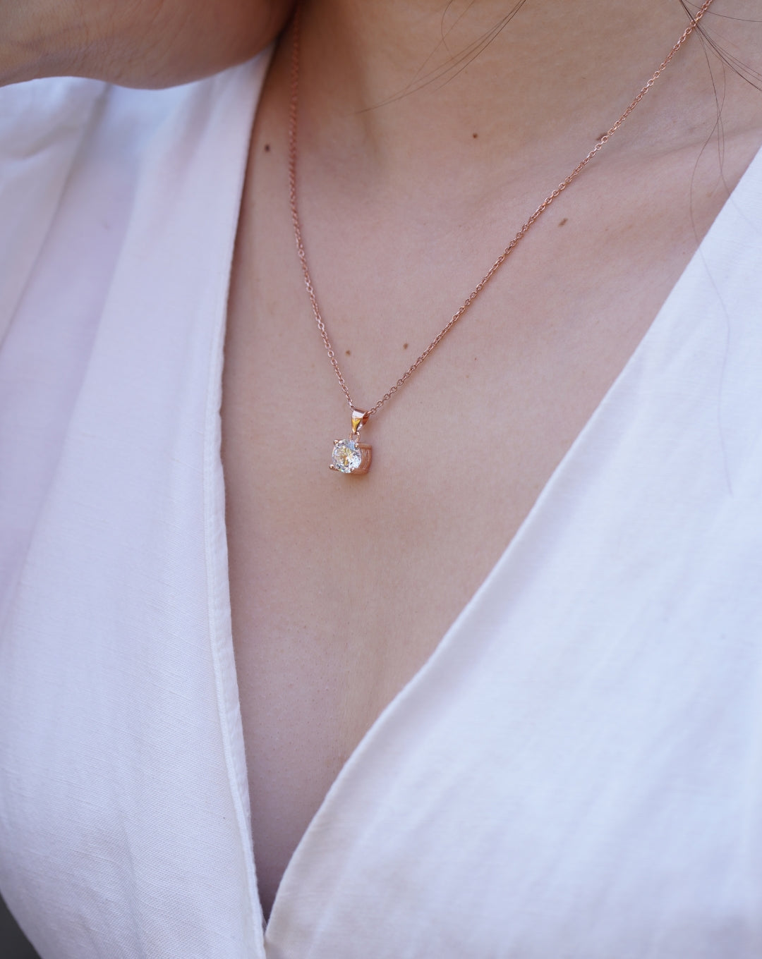 925 Silver Solitaire Rose Gold Pendant & Earring Set