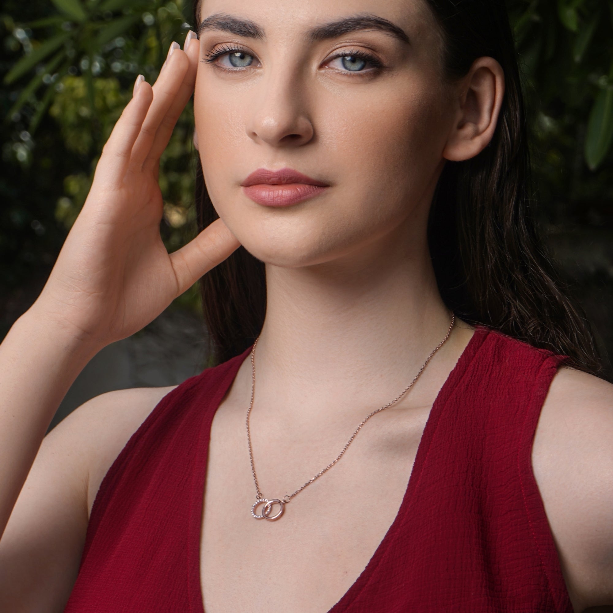 Round Interlocked Rose Gold Necklace for Women - 925 Sterling Silver Necklace