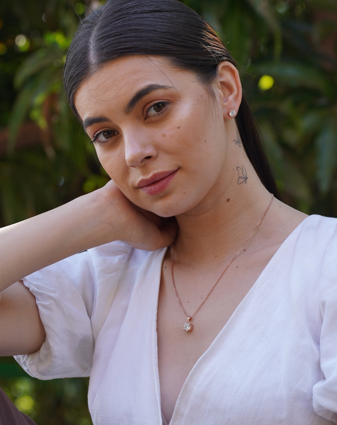 925 Silver Solitaire Rose Gold Pendant & Earring Set