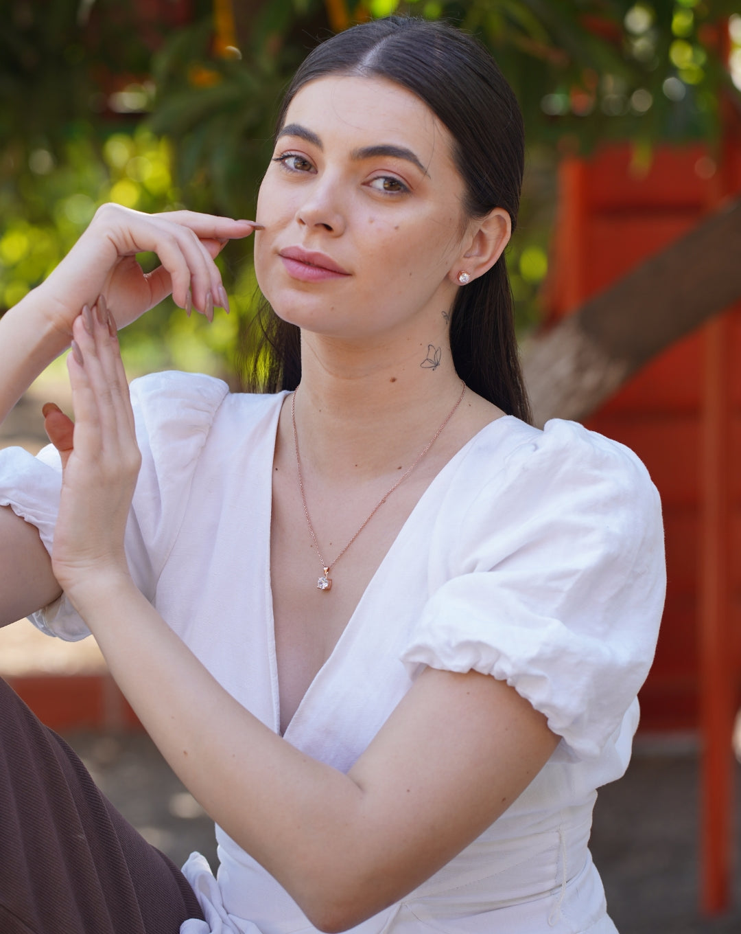 925 Silver Solitaire Rose Gold Pendant & Earring Set