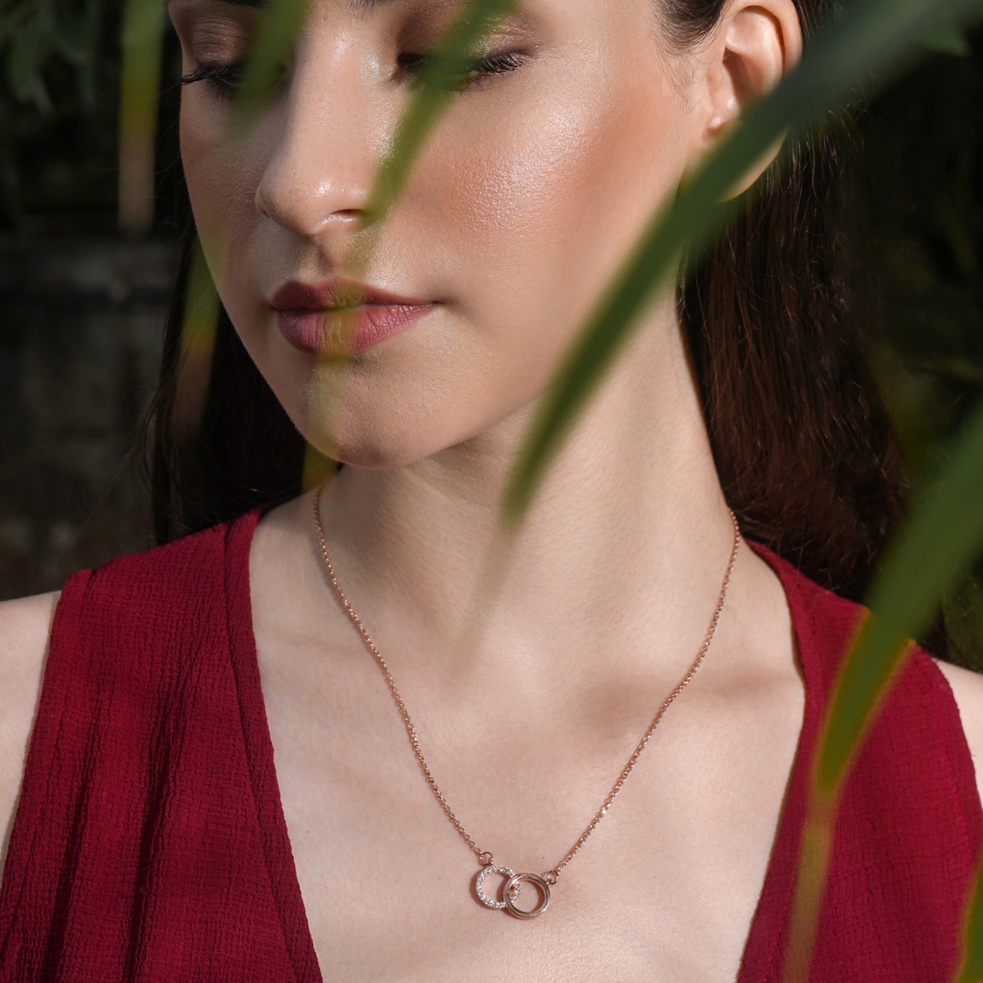 Round Interlocked Rose Gold Necklace for Women - 925 Sterling Silver Necklace