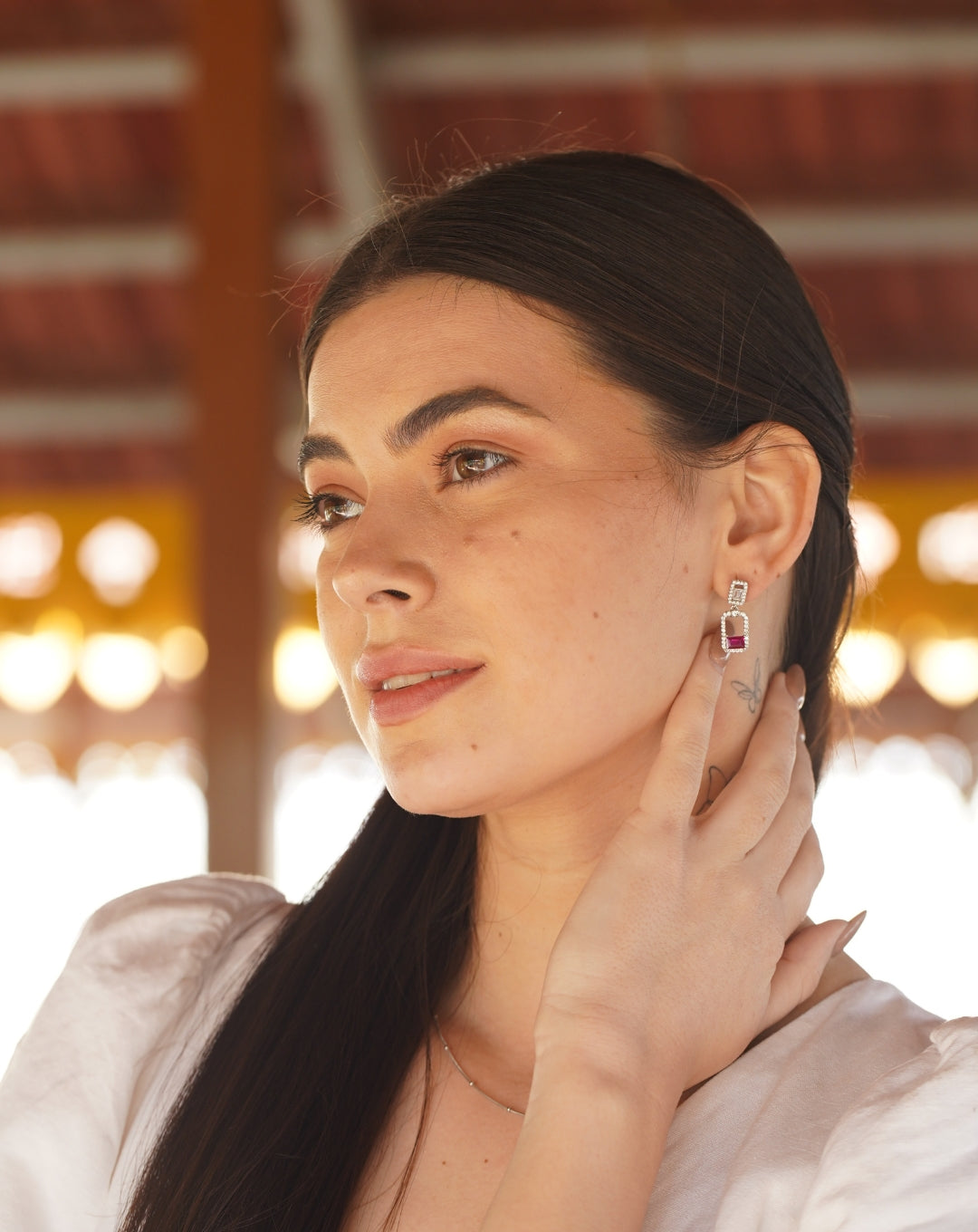 Silver Red Solitaire Latkan Earring