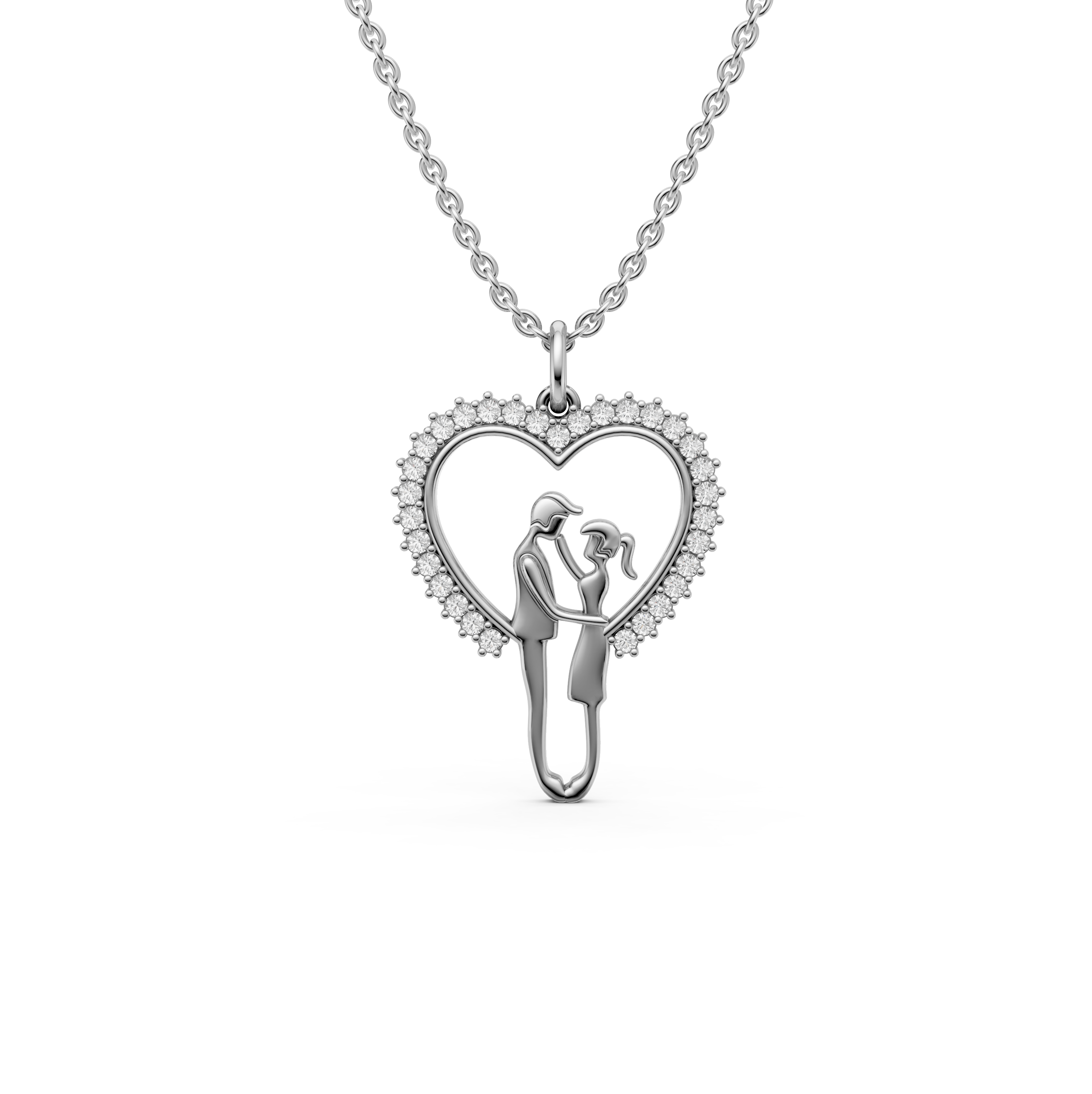 Loving Couple Heart 925 Sterling Silver Necklace