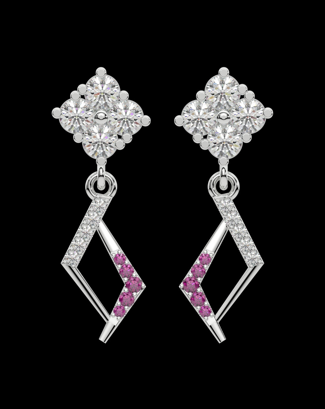 Silver Red White Diamond Ear Latkan