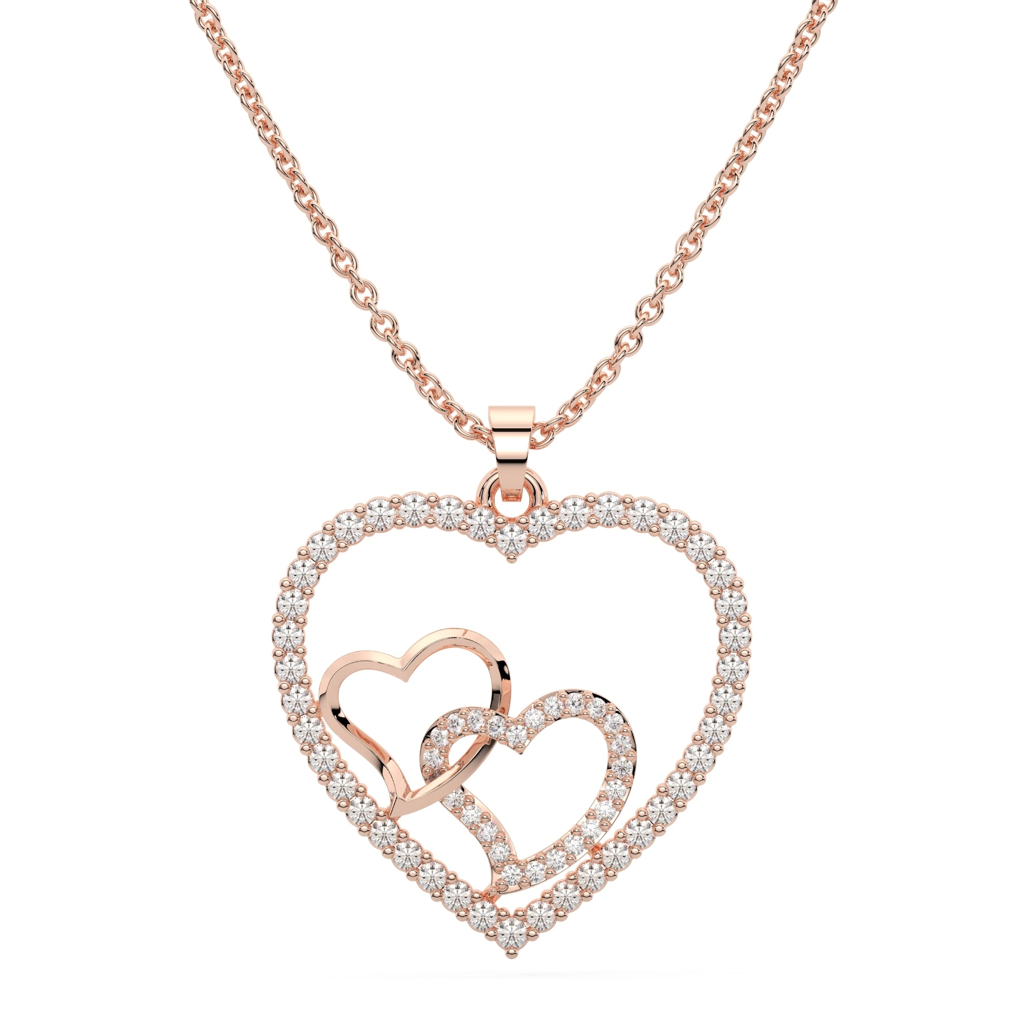 Double Heart in Heart Necklace - 925 Sterling Silver