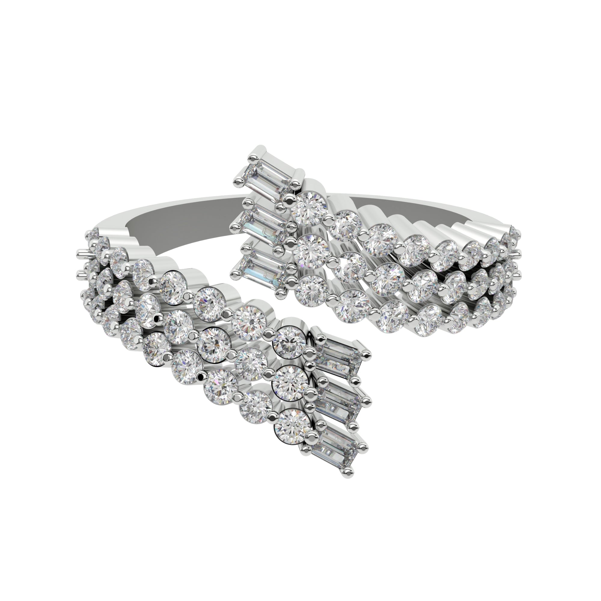 Baguette Round Diamond Joint Ring | 925 Sterling Silver