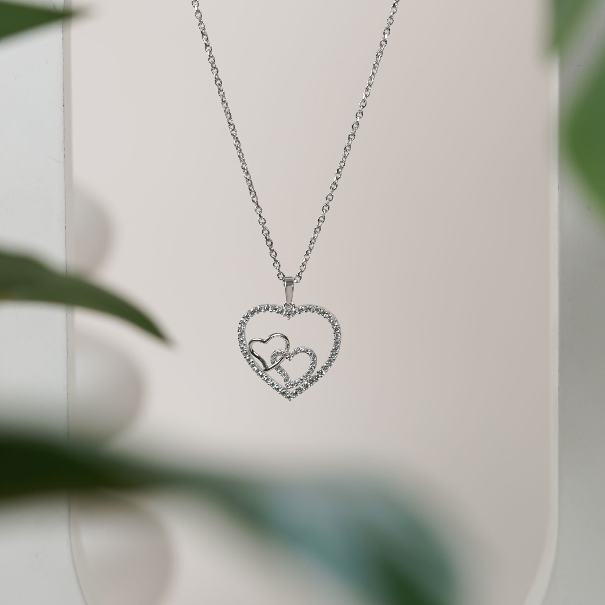Double Heart in Heart Necklace - 925 Sterling Silver