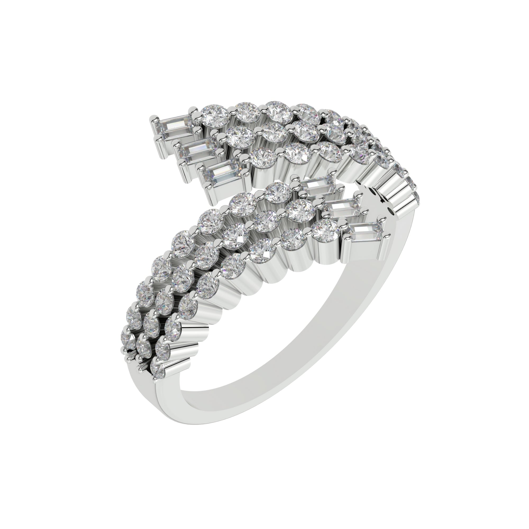 Baguette Round Diamond Joint Ring | 925 Sterling Silver
