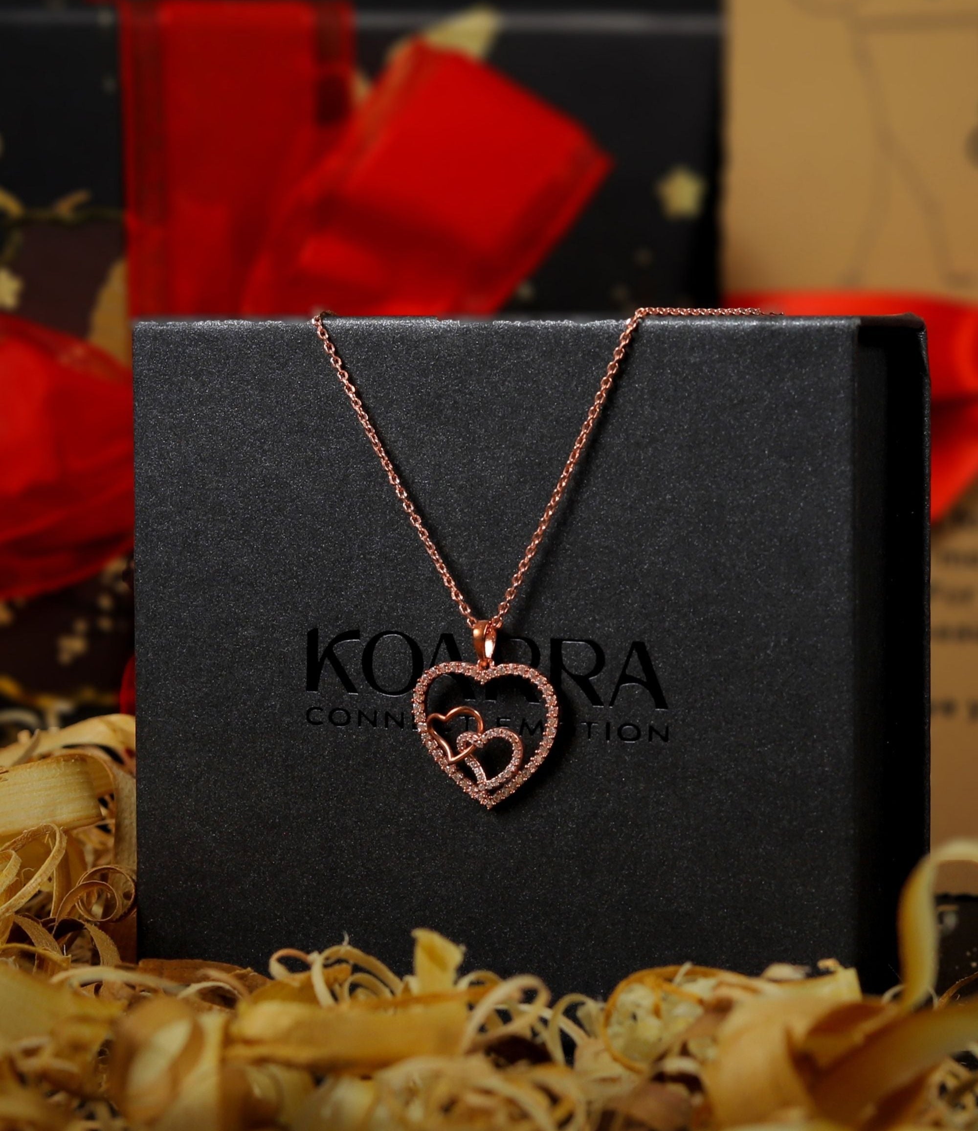Rose Gold Double Heart Necklace & Earring Set for Women|925 Sterling Silver|Swiss Zircon