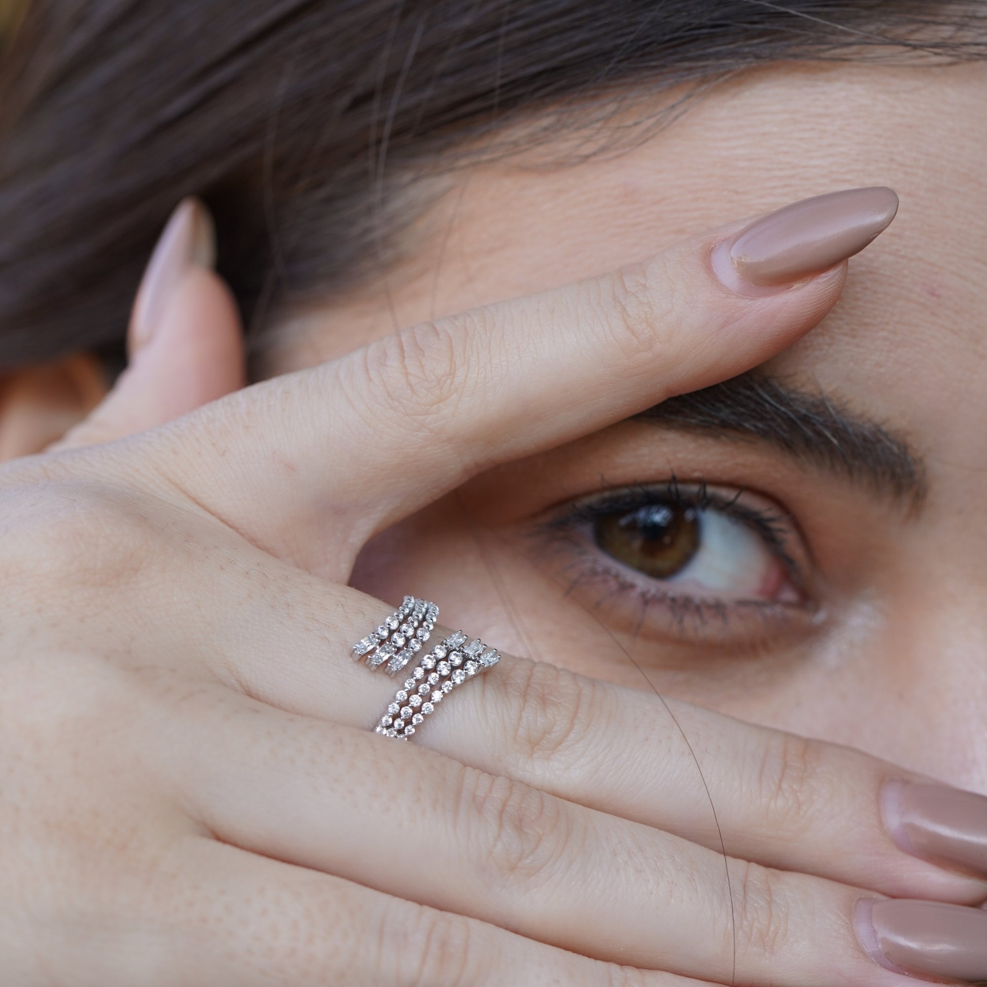 Baguette Round Diamond Joint Ring | 925 Sterling Silver