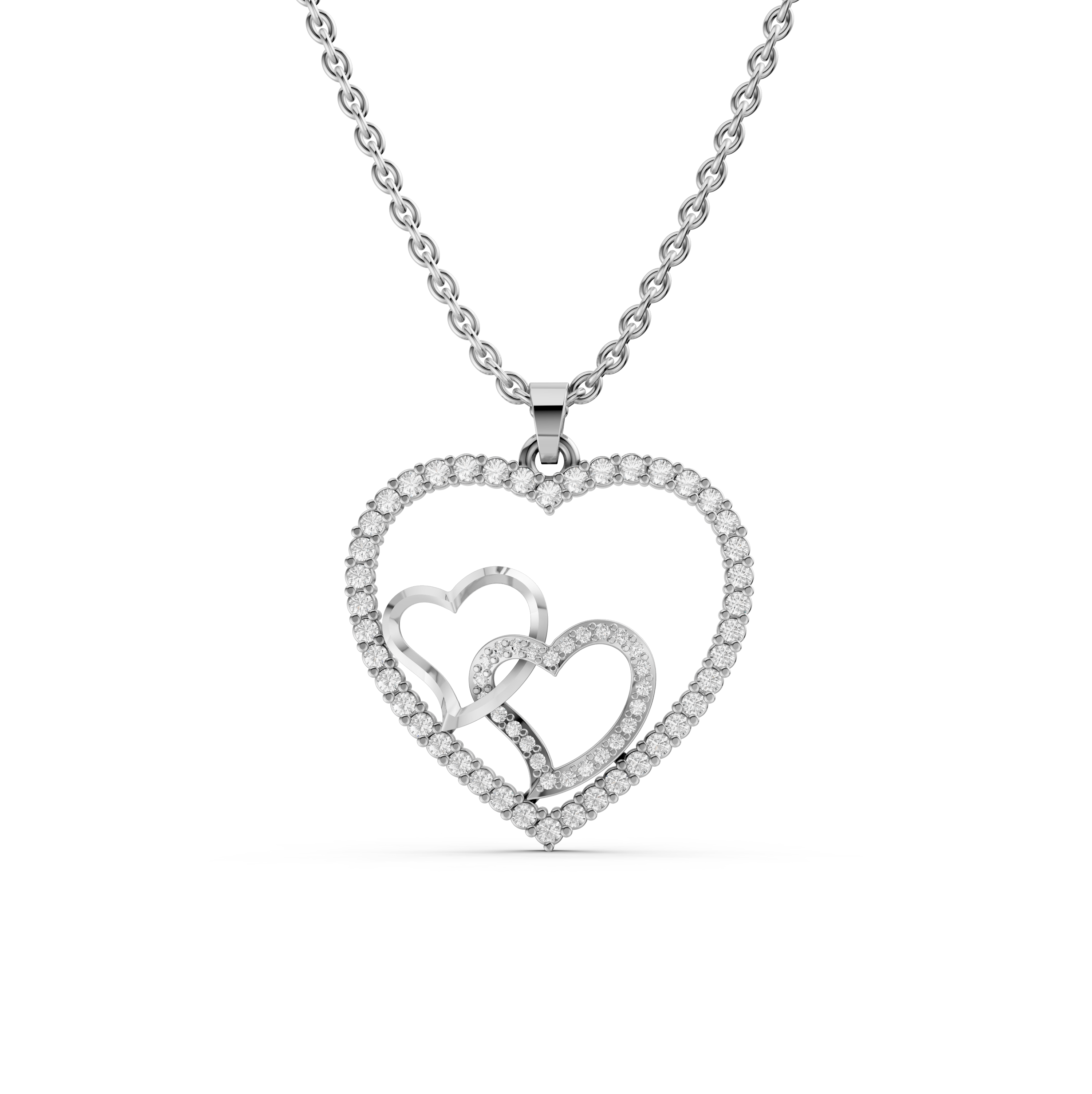 Rose Gold Double Heart Necklace & Earring Set for Women|925 Sterling Silver|Swiss Zircon