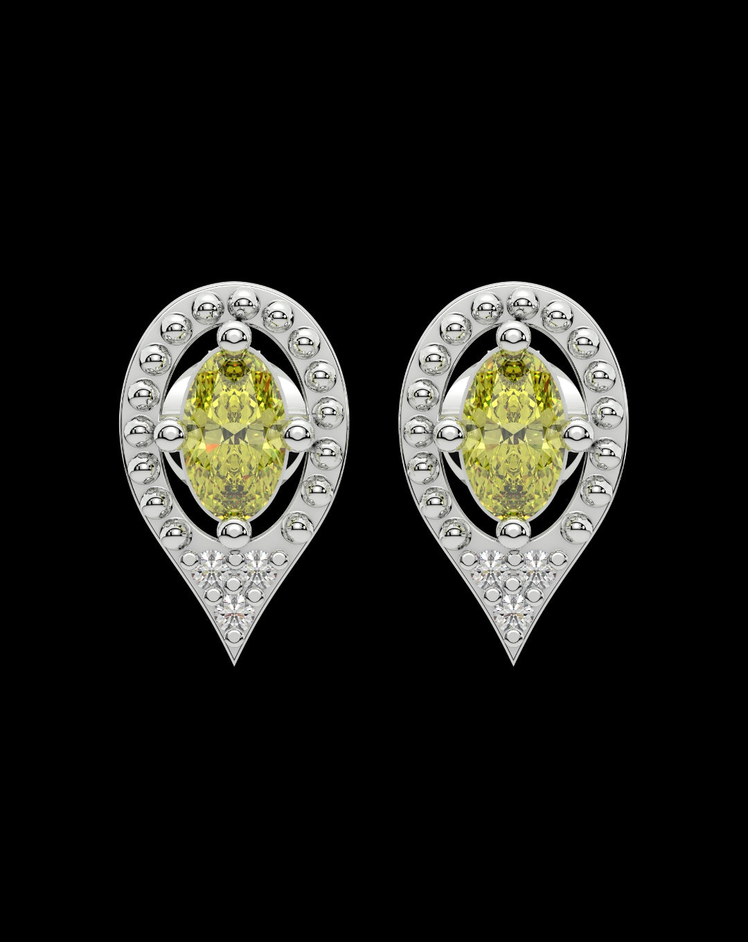 Silver Yellow Oval Drop Earring