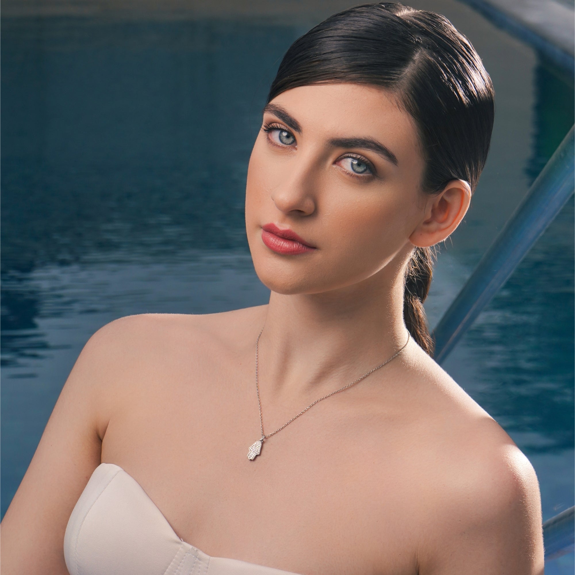 Hamsa Hand Diamond Necklace 925 Sterling silver