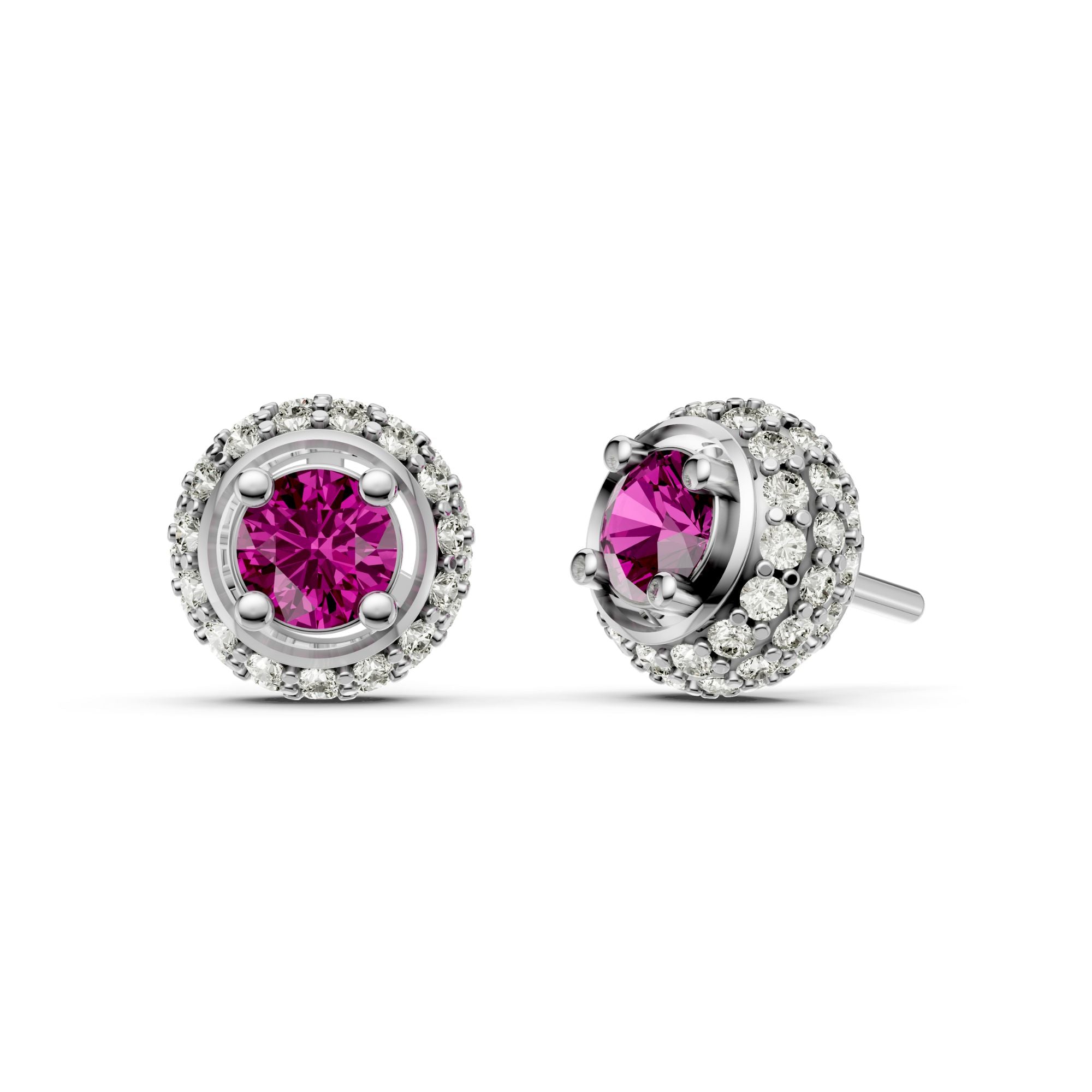 925 Sterling Silver Round Red Diamond Earring
