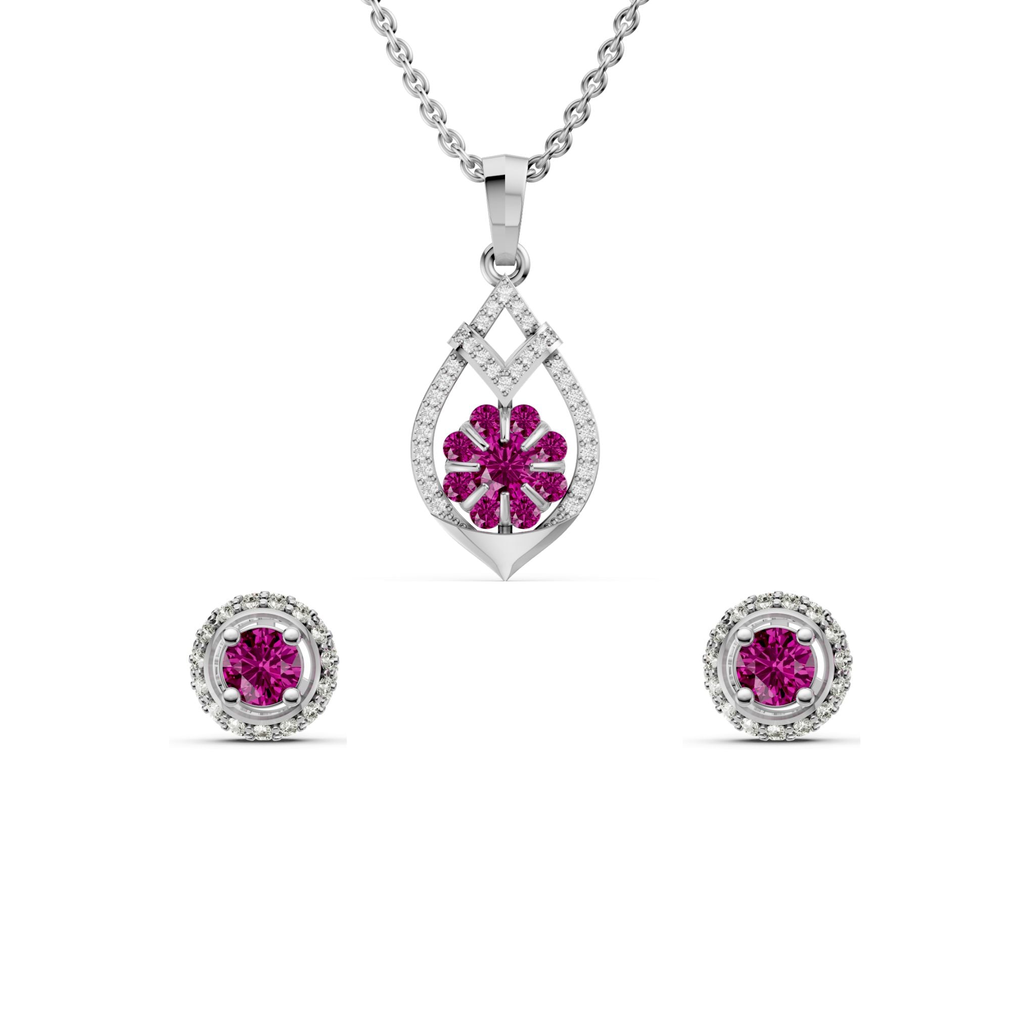 Leaf Ruby Diamond Necklace & Earring Set for Women | 925 Sterling Silver