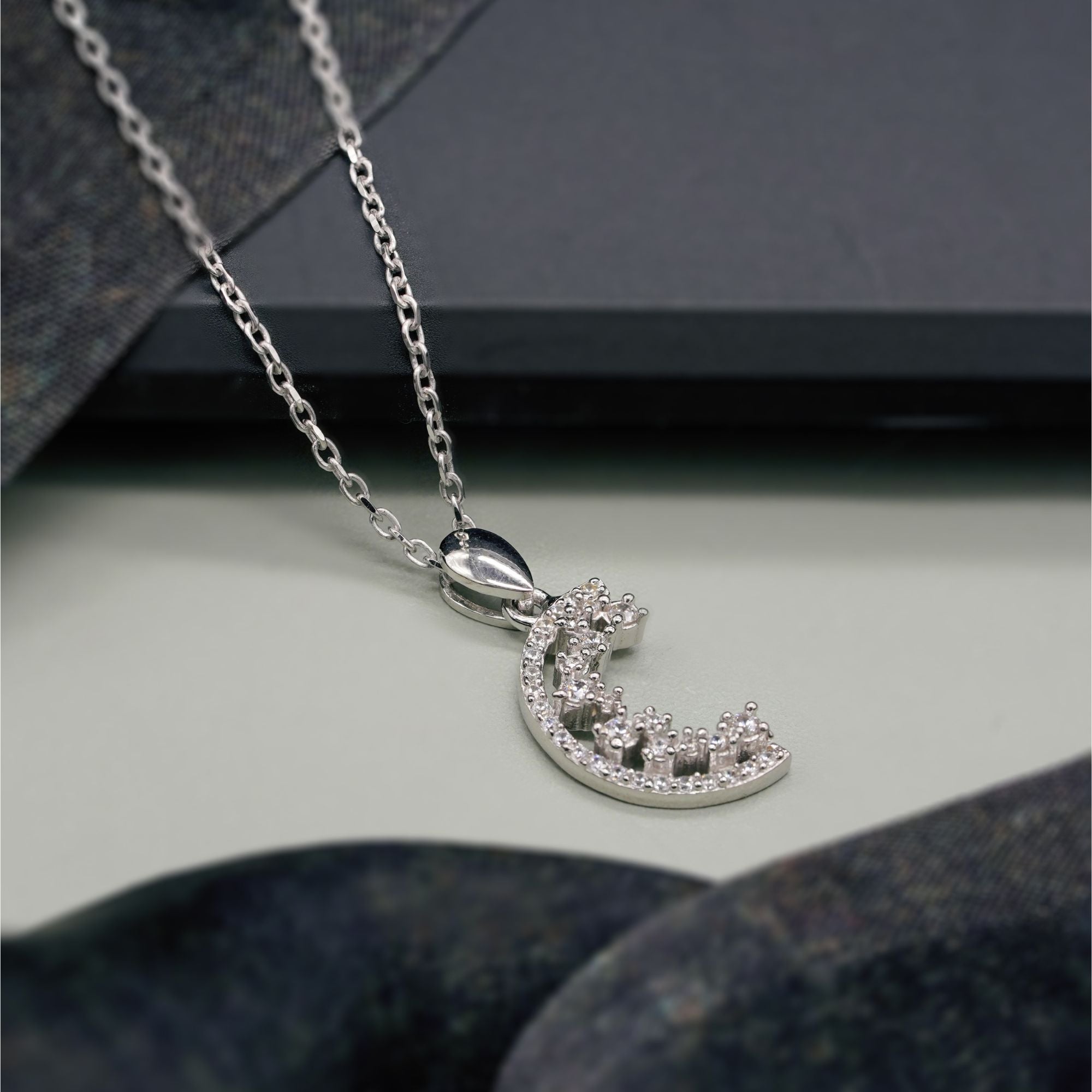 Half Moon Diamond Necklace for Women | 925 Sterling Silver