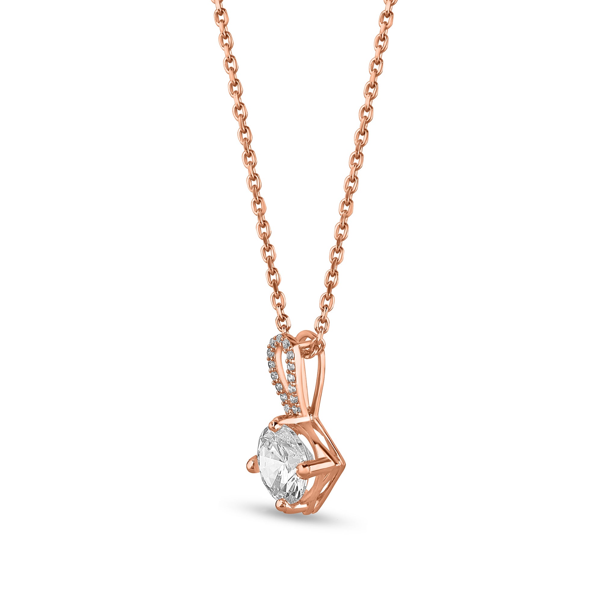 Silver Round Solitaire Stone Pendant Rose Gold