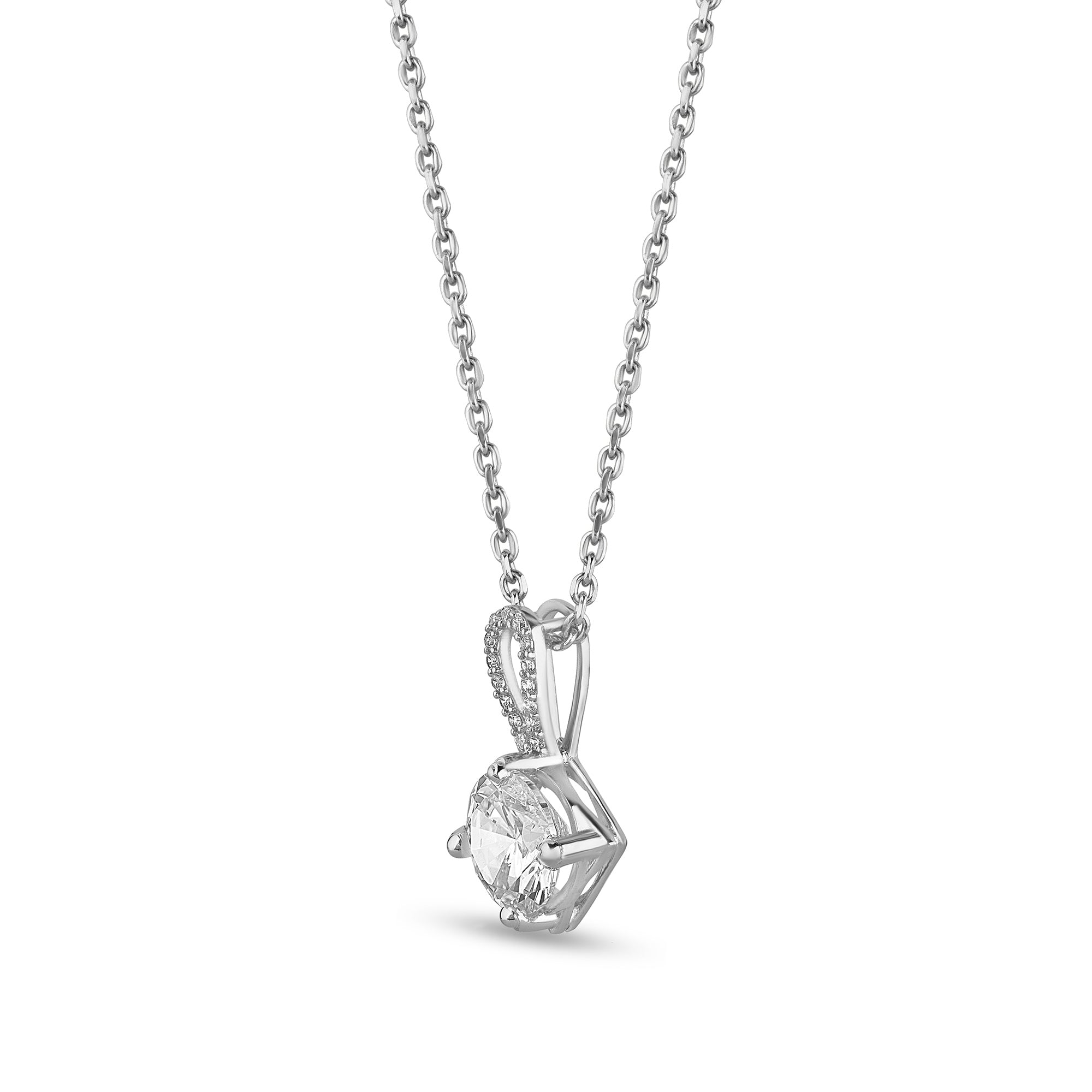 Silver Round Solitaire Stone Pendant White Gold