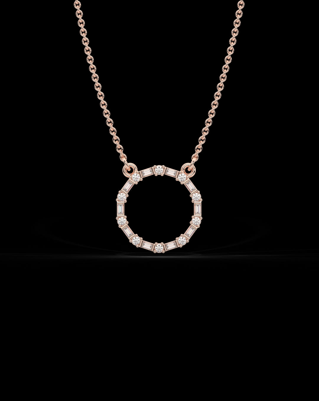 Diamond Baguette Open Circle Necklace 925 Sterling silver
