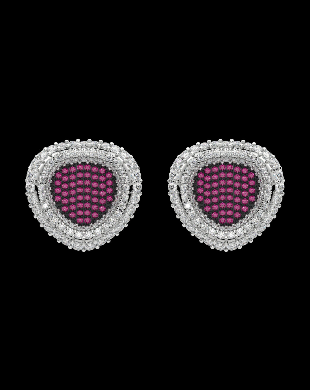 Silver Heart Red Diamond Earring