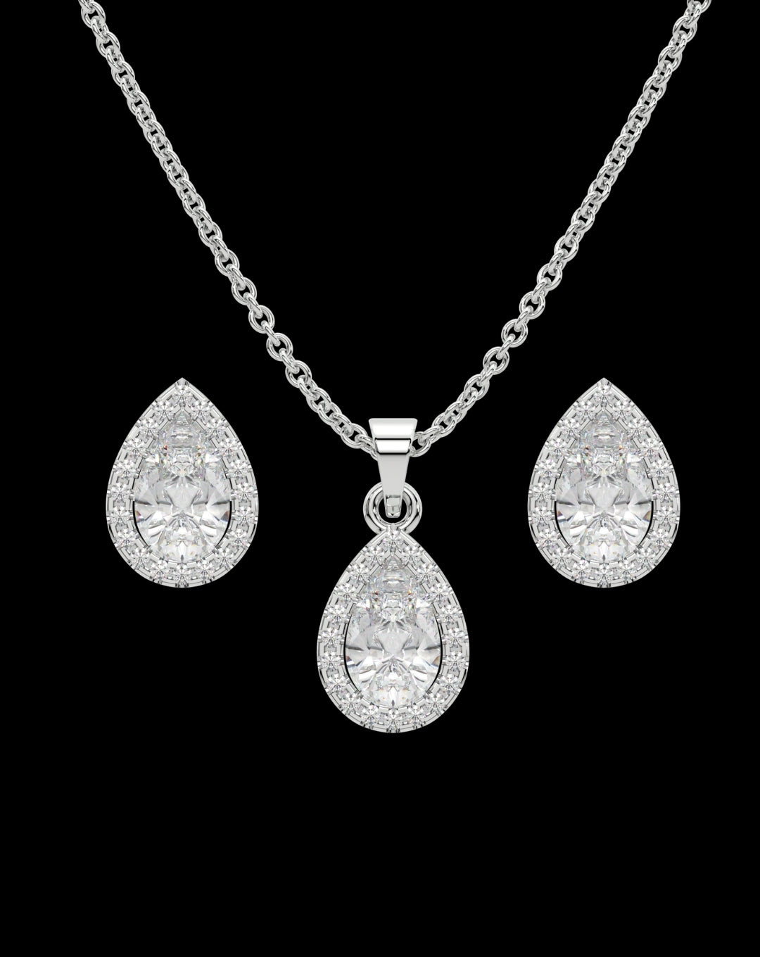 925 Silver Pear Diamond Jewelry Set