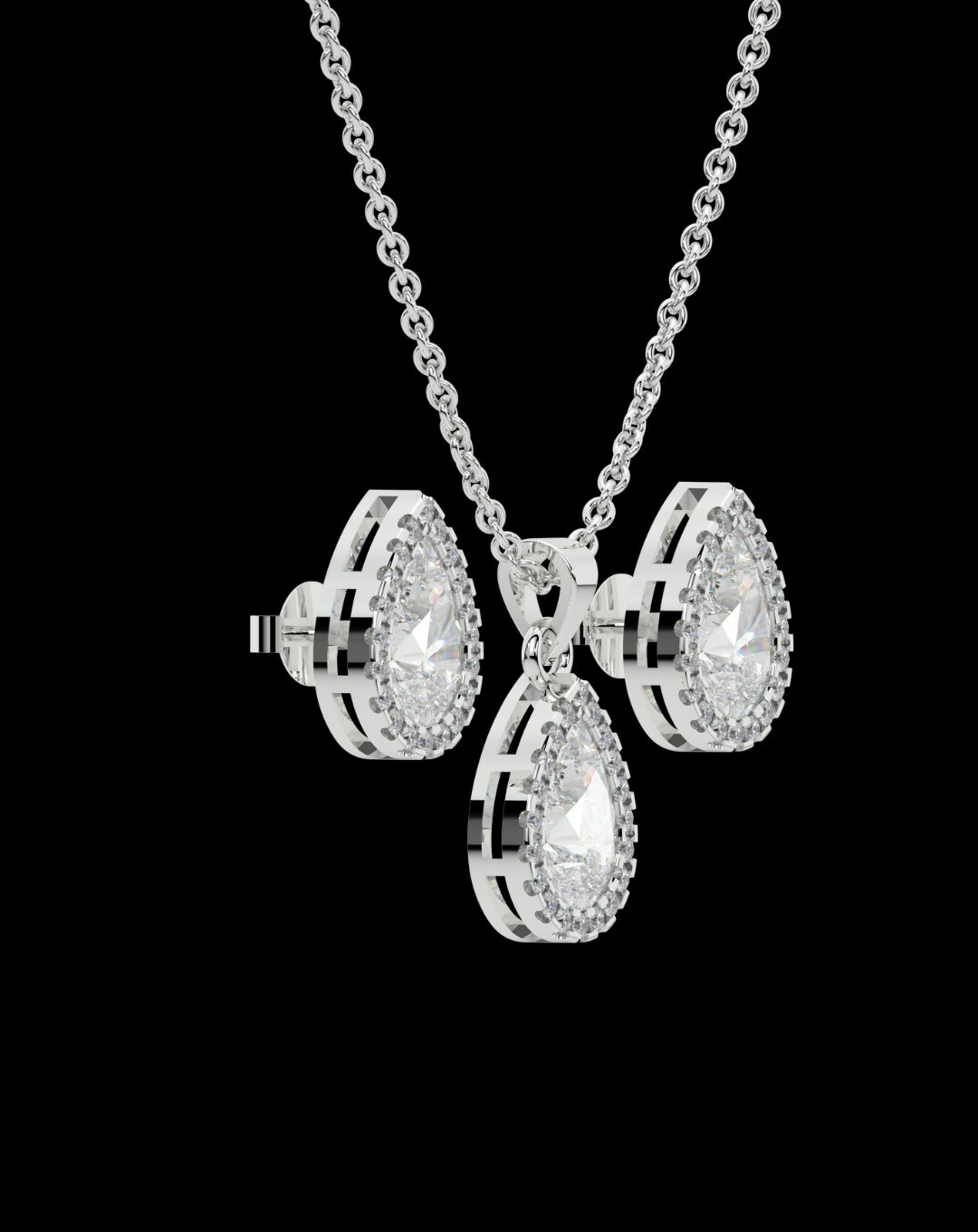 925 Silver Pear Diamond Jewelry Set