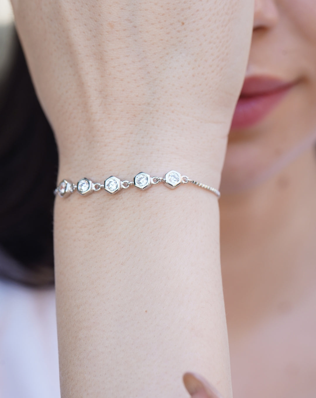 Silver Hexagon Diamond Bracelet