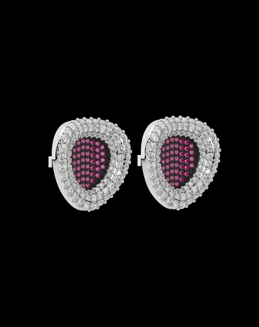 Silver Heart Red Diamond Earring