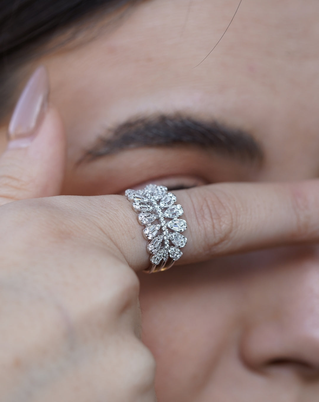 Silver Wedding Pear Diamond Band Ring