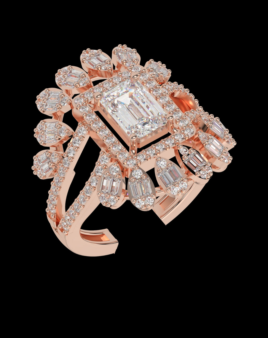 Silver Center Emerald Wedding Rose Gold Ring