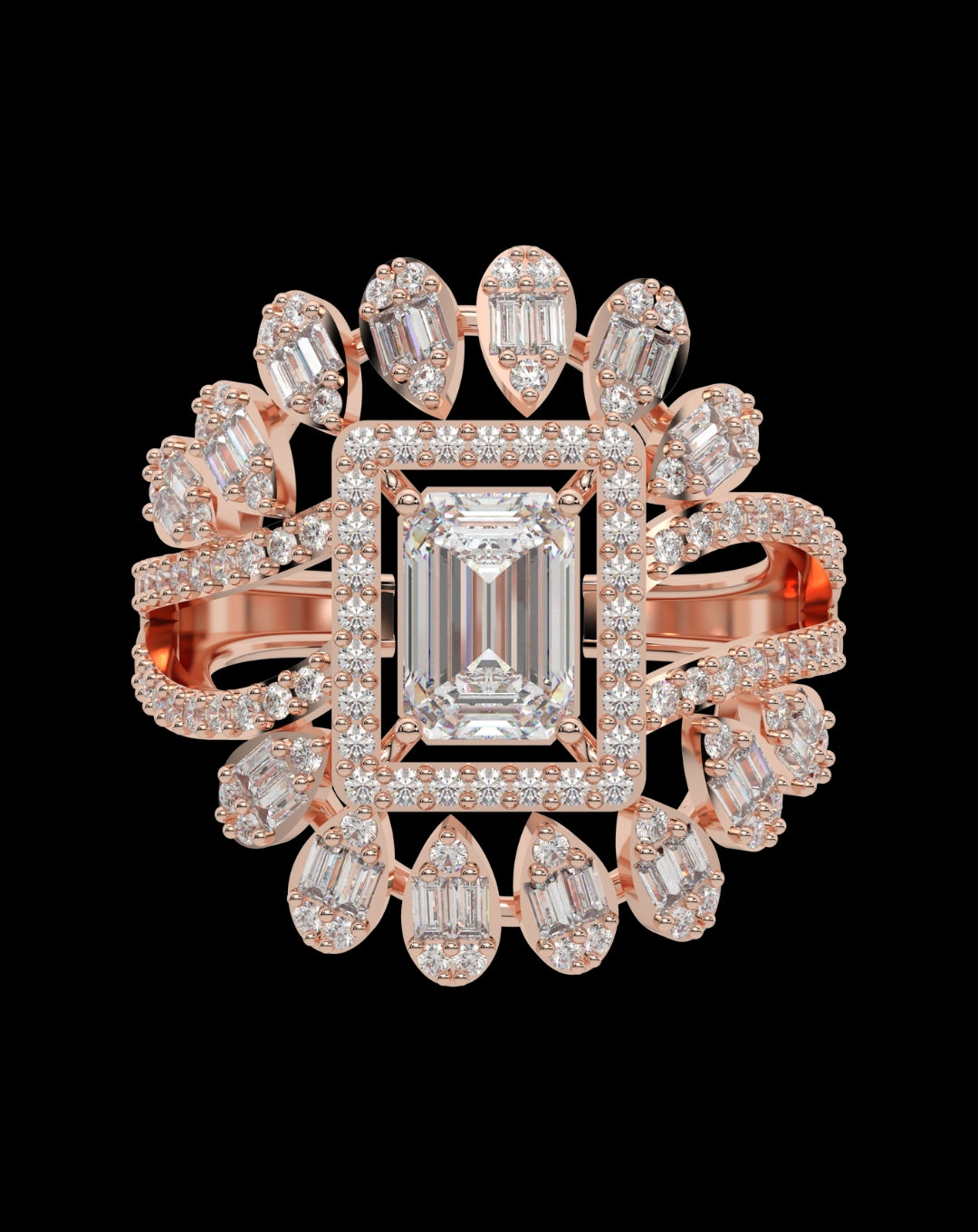 Silver Center Emerald Wedding Rose Gold Ring