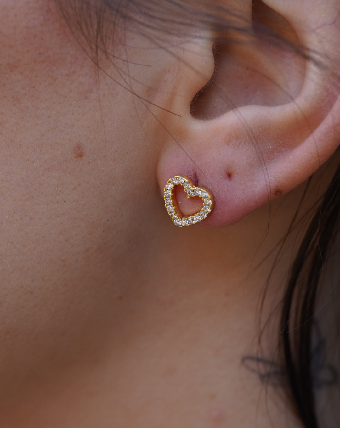 Silver Heart Diamond Yellow Gold Earring