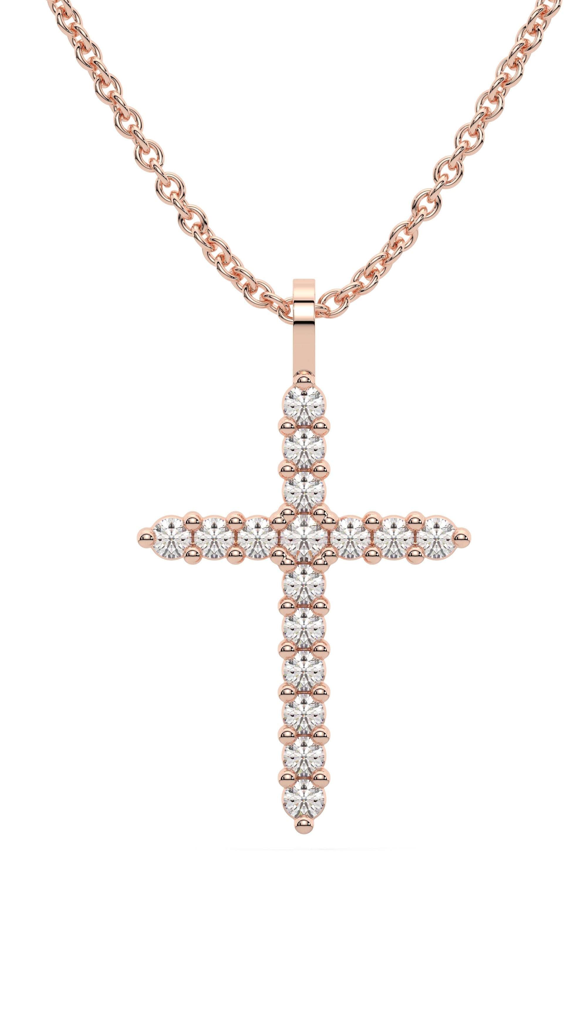 Rose Gold Cross Christian Pendant Necklace for Women -  925 Sterling Silver