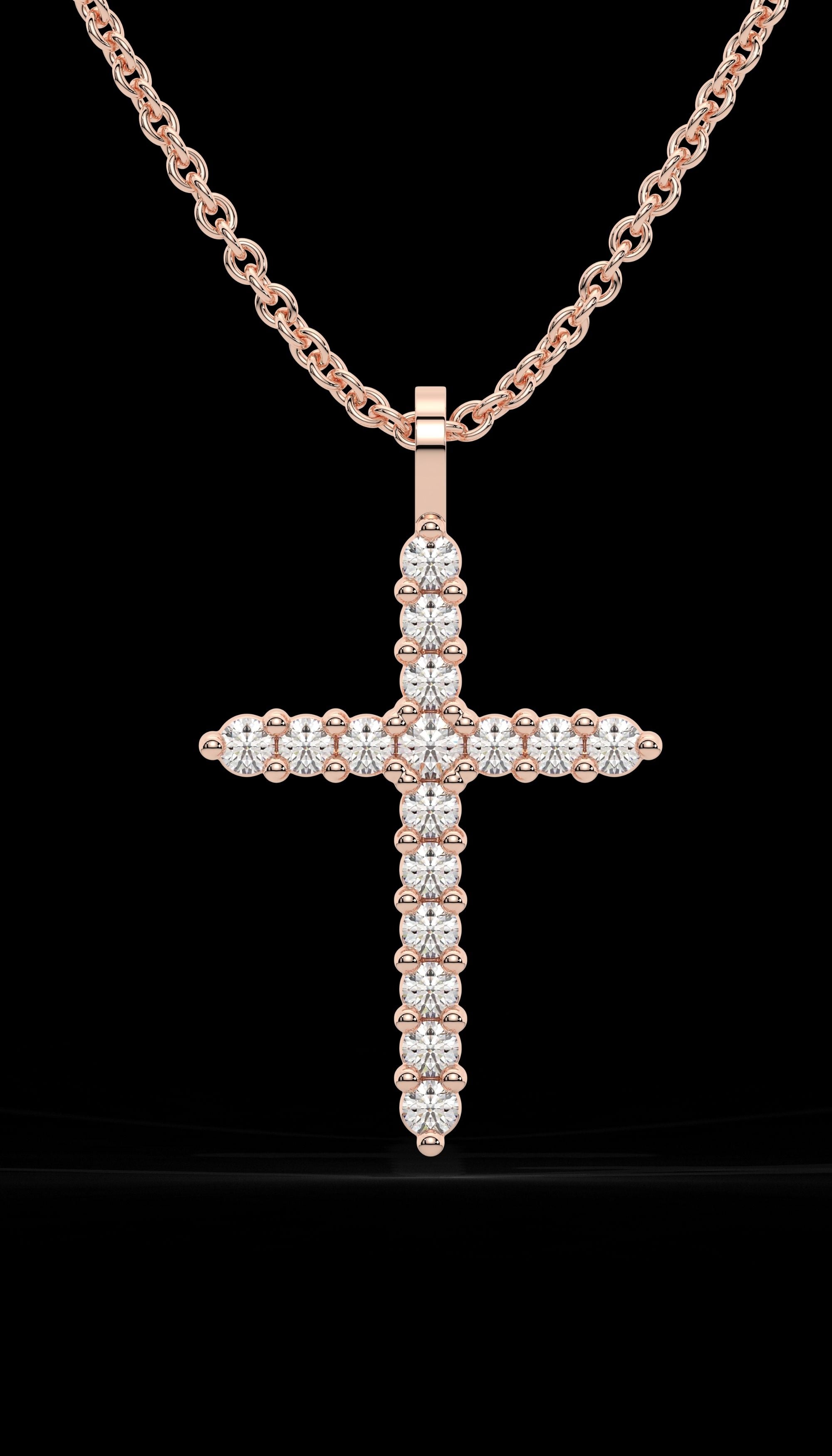 Rose Gold Cross Christian Pendant Necklace for Women -  925 Sterling Silver