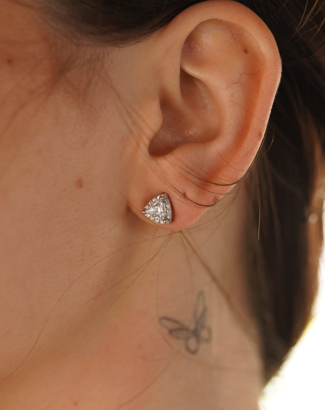 Silver Triangle Stud White Gold