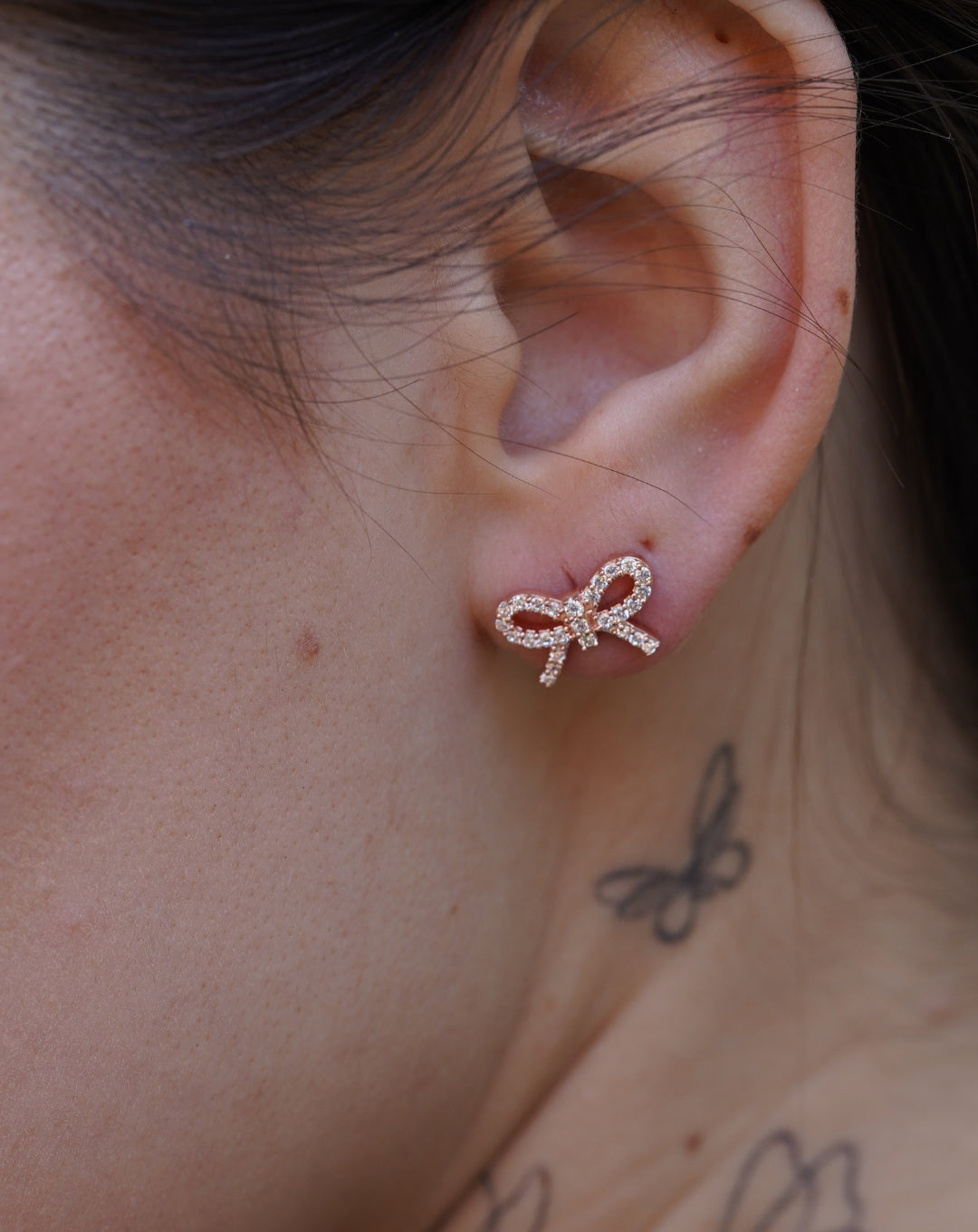 Sterling Silver Bow Butterfly Earring Rose Gold