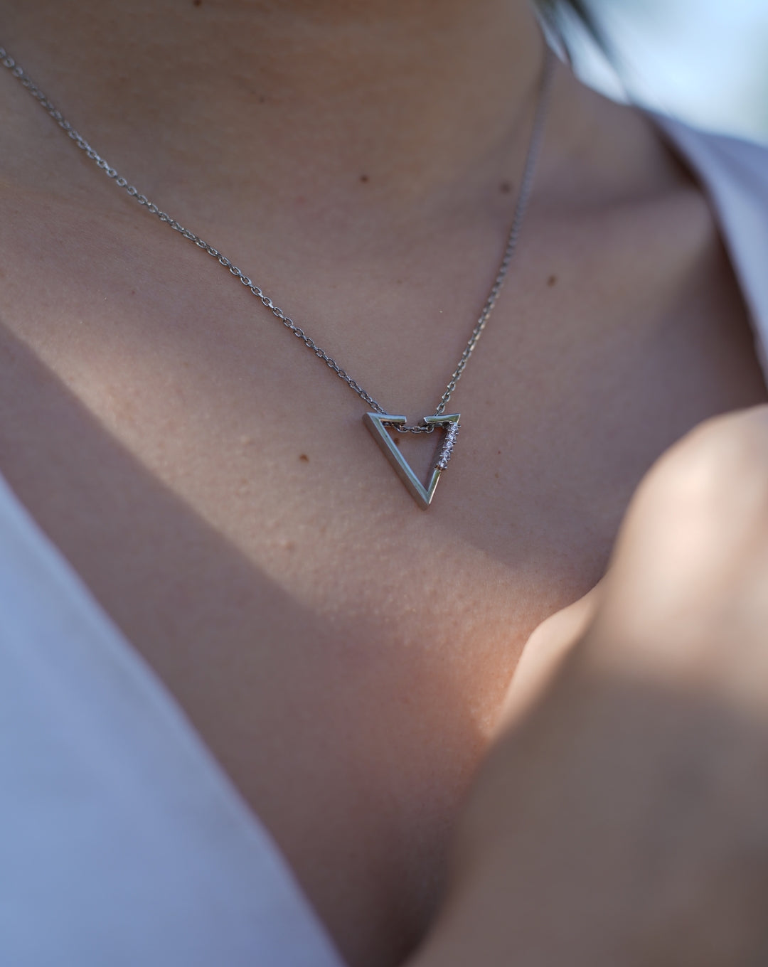 Triangle Chevron Necklace 925 Sterling Silver White Gold Plated